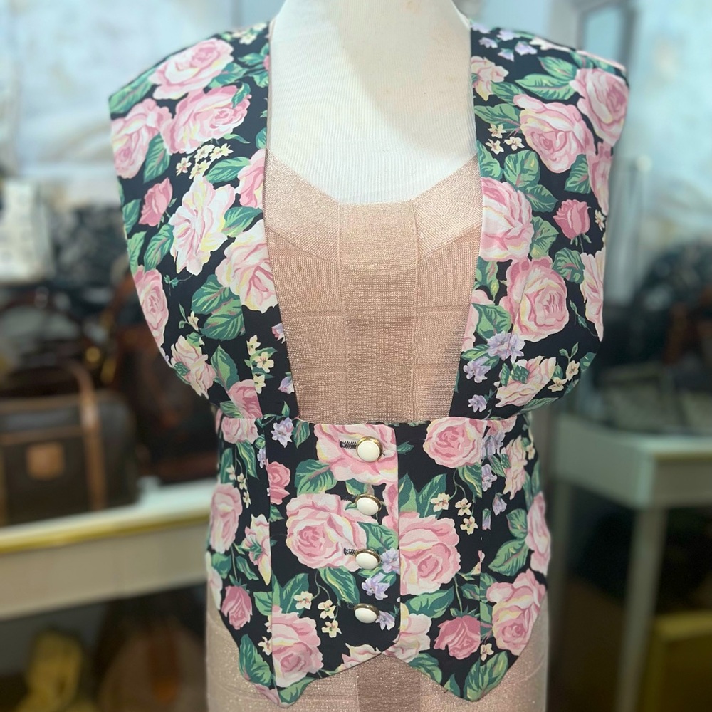 Vintage Ed Michaels Floral Cummerbund Style Structured Vest S/M